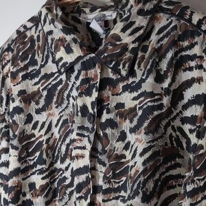 Anna And Frank | 100% Silk Black Brown Abstract Print Button Down Shirt Size M